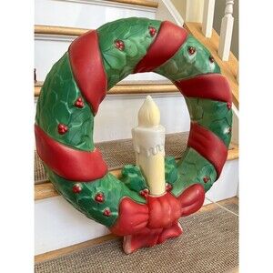 1995 Vintage 22" Empire Christmas Wreath With Candle & Bow Hanging Blow Mold